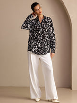 [Mota Negra] SilkSilky-ES Long Sleeve Lapel Collar Blusa 004