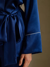 [Azul Oscuro] SilkSilky-ES Long Sleeve Shawl Collar Pijamas de mujer 004