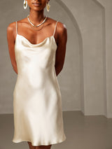 [Amarillo Claro] SilkSilky-ES Spaghetti Strap Cowl Neck Vestido 005