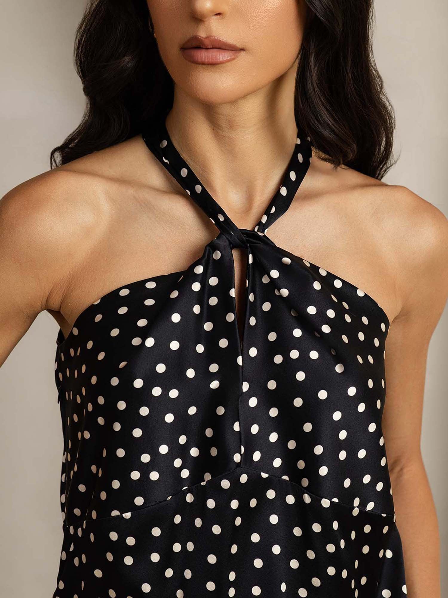 [Lunares] SilkSilky-ES 19Momme Seda Halter Neck Camisetas de Mujer 005