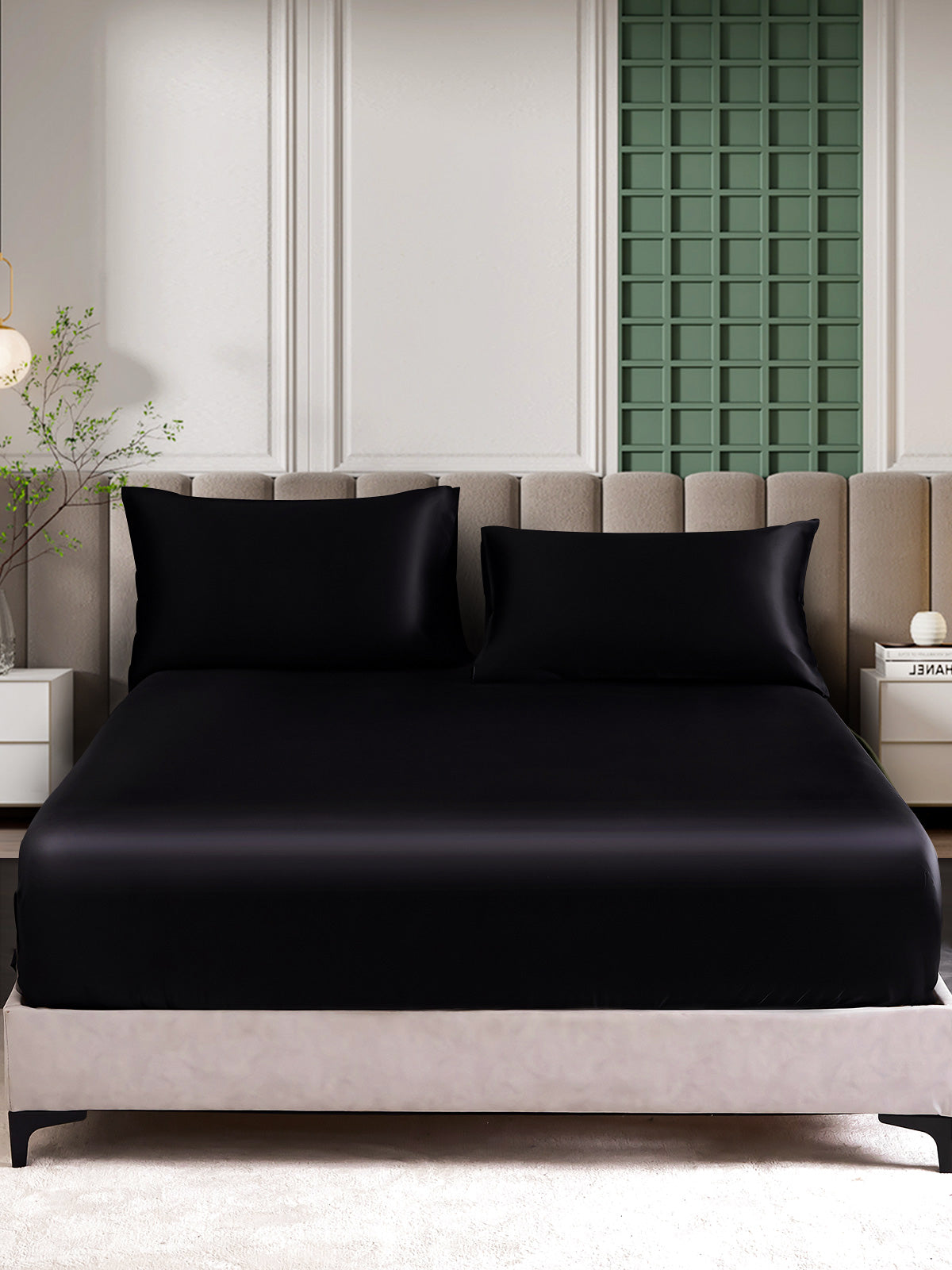 SilkSilky ES 25Momme Seda Pura Bedding Set Negro 002