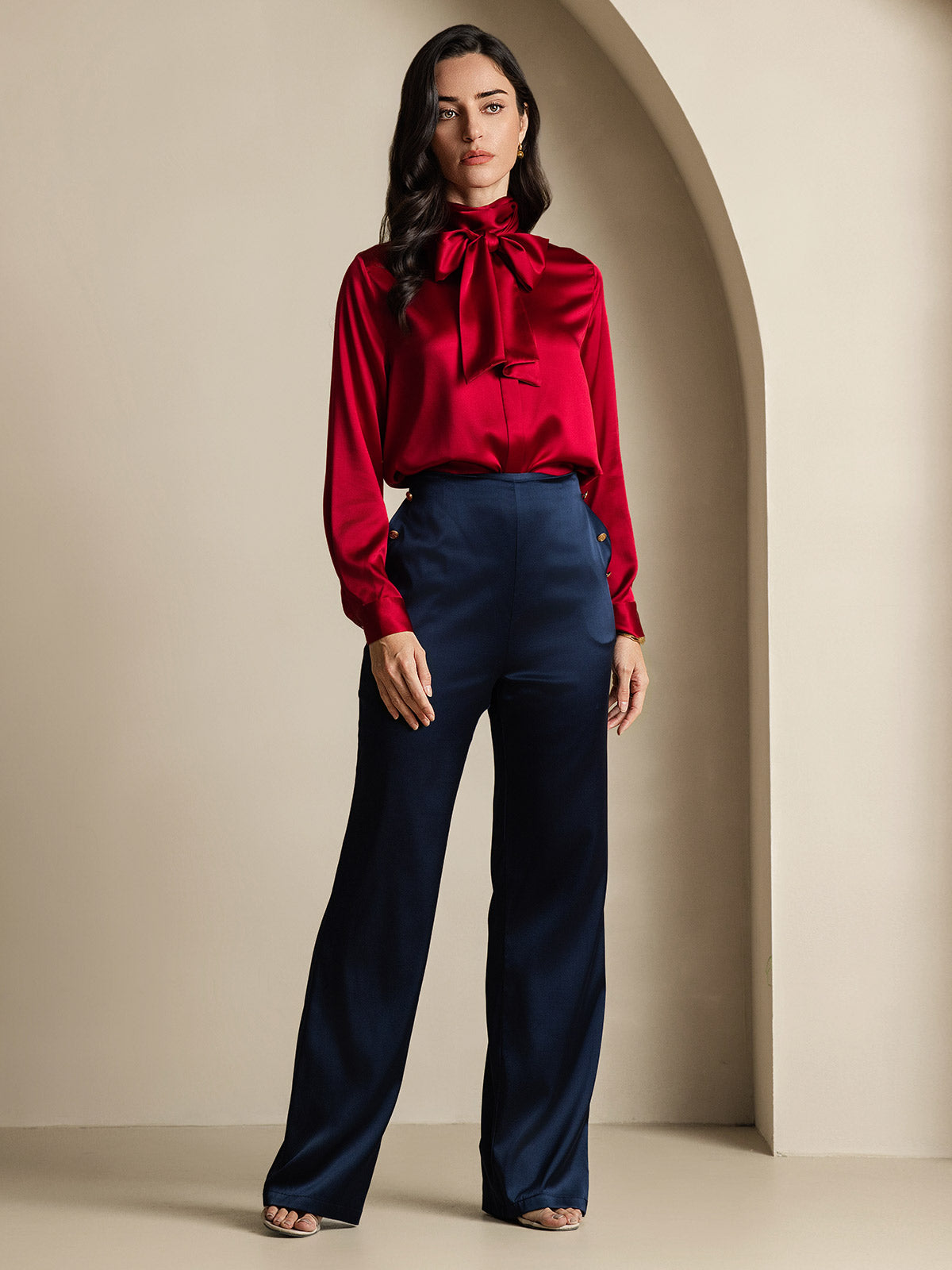 [Vino] SilkSilky-ES 19Momme Manga larga Blusa 008