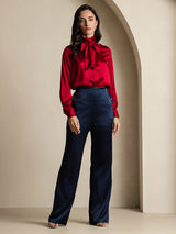 [Vino] SilkSilky-ES Long Sleeve Tie Neck Blusa 008
