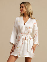[Blanco] SilkSilky-ES 3/4 Sleeve Bata de mujer 001