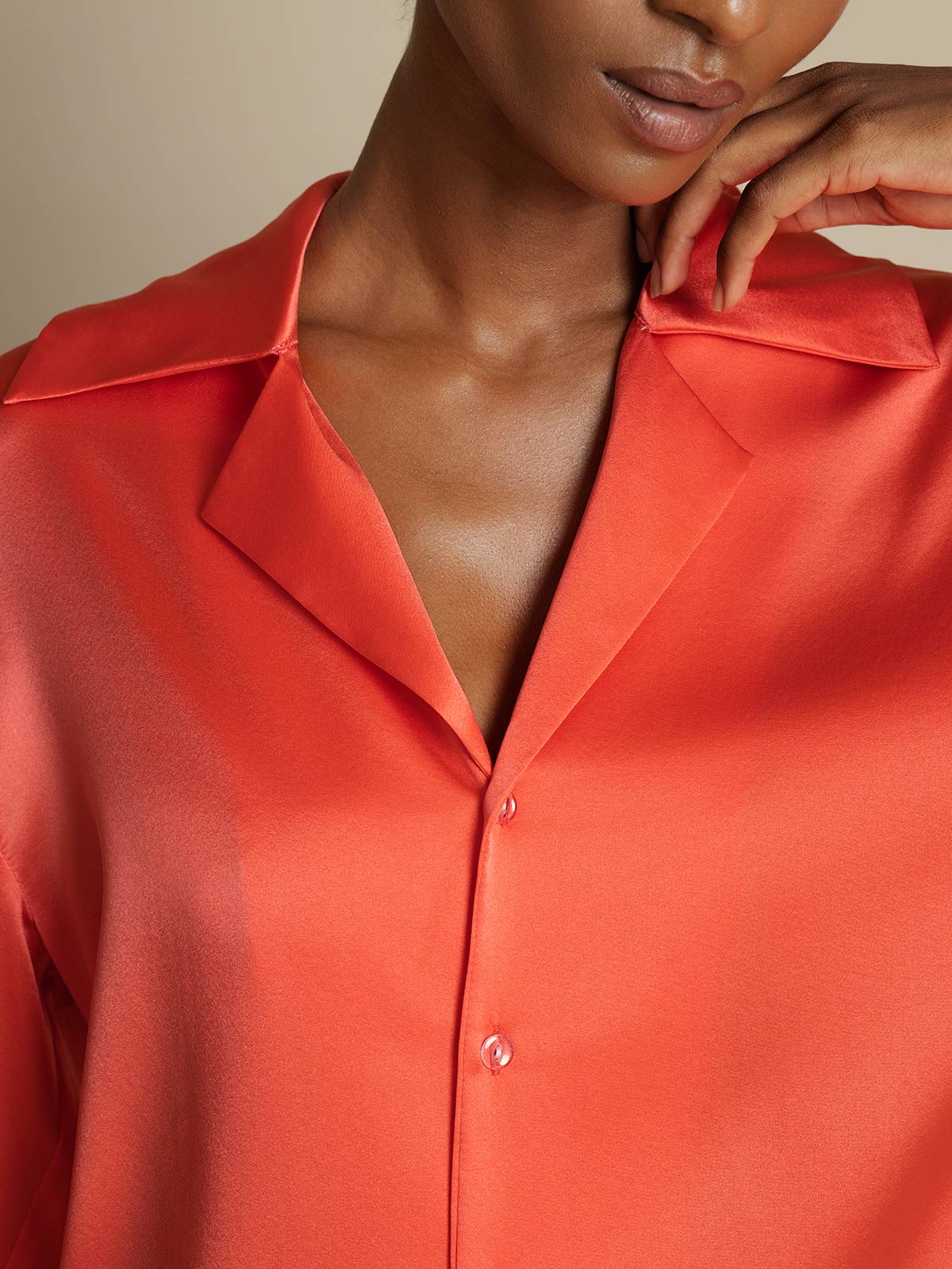[Rojo Imperial] SilkSilky-ES 19Momme Seda Womens Shirt 003