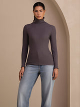 [Gris Oscuro] SilkSilky-ES Long Sleeve Turtle Neck Camisetas de Mujer 004
