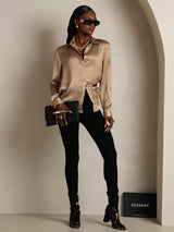 [Floral] SilkSilky-ES Long Sleeve Lapel Collar Blusas de Mujer 008