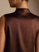 [Chocolate Negro] SilkSilky-ES Sleeveless Tie Neck Top de tirantes 005