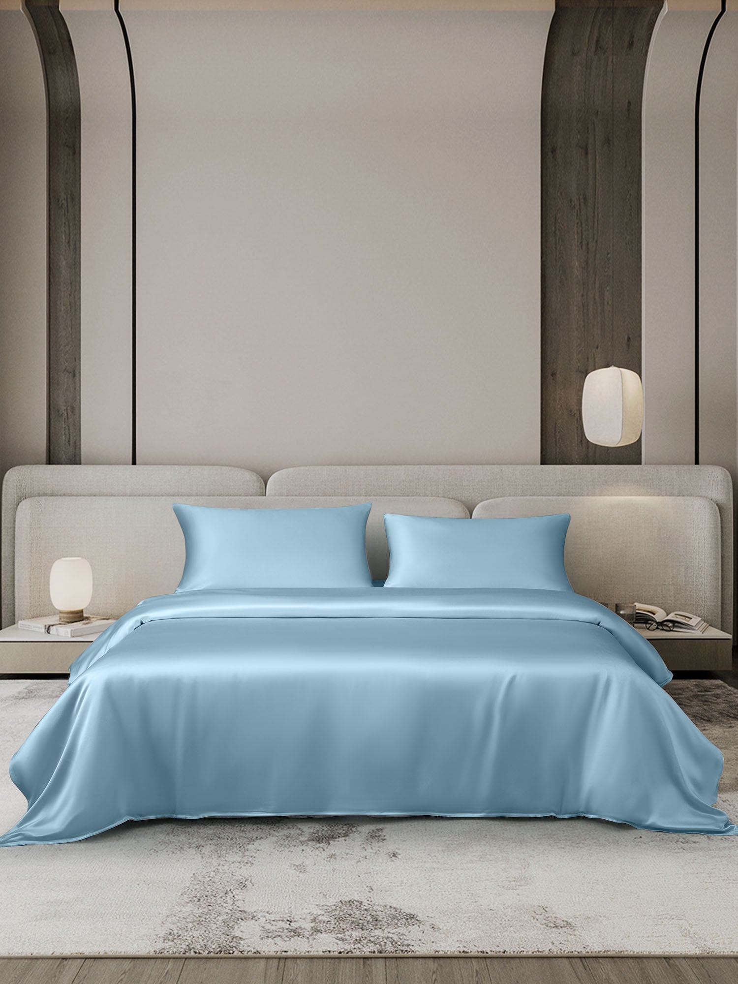 [Azul Claro] SilkSilky-ES 19Momme Juego de ropa de cama 002