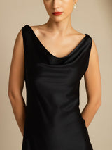 [Negro] SilkSilky-ES Sleeveless Cowl Neck Vestido 003