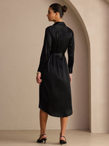 [Negro] SilkSilky-ES Long Sleeve Lapel Collar Vestido 002