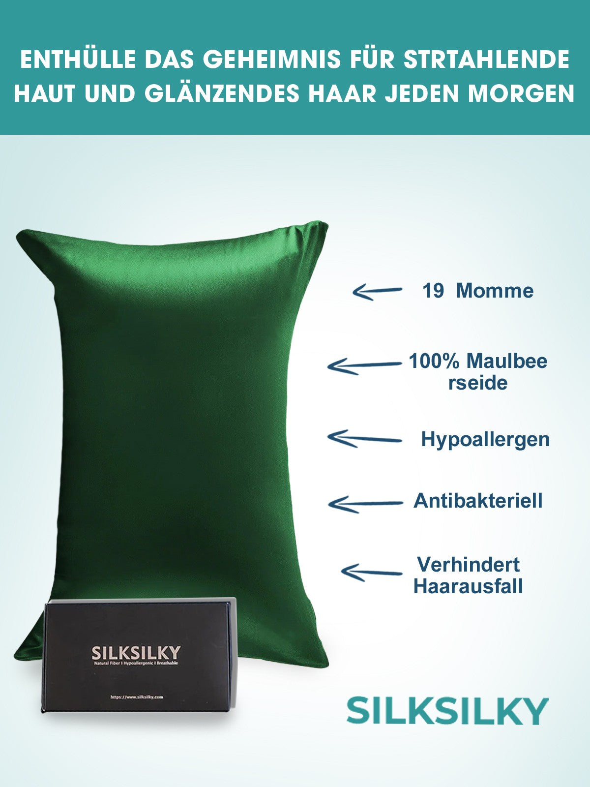 [Verde Oscuro] SilkSilky-ES 19Momme Seda Pura Pillowcase 002