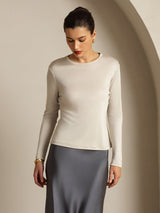 [Gris] SilkSilky-ES Long Sleeve Crew Neck Camisetas de Mujer 011