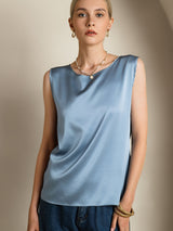 [Azul Grisáceo] SilkSilky-ES Sleeveless Round Neck Top de tirantes 004