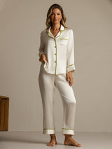 [Blanco] SilkSilky-ES Long Sleeve Lapel Collar Pijamas de mujer 007