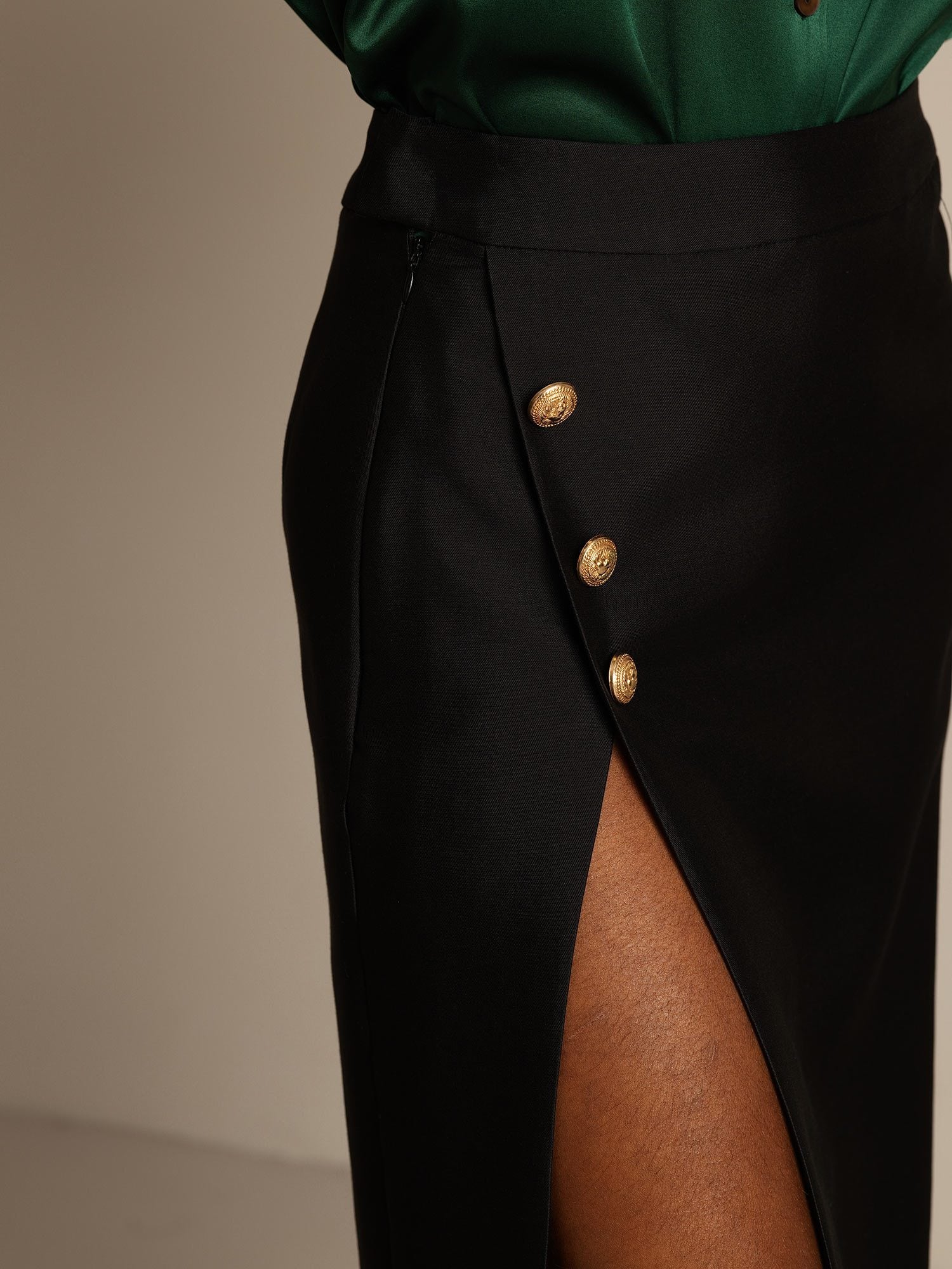 [Negro] SilkSilky-ES 32Momme Silk-Wool Blend Skirt 004,