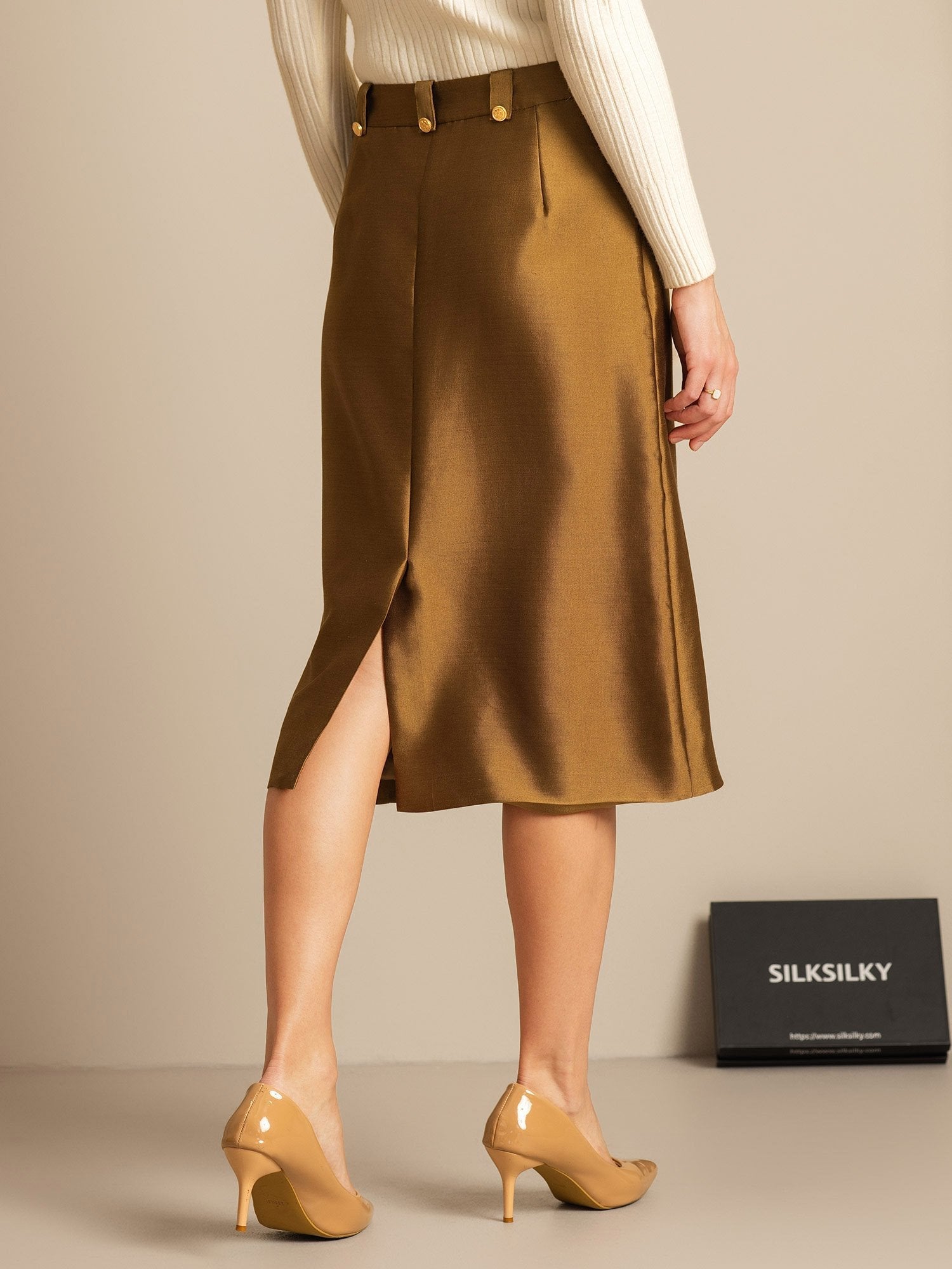 [Bronce] SilkSilky-ES 32Momme Silk-Wool Blend Skirt 002,