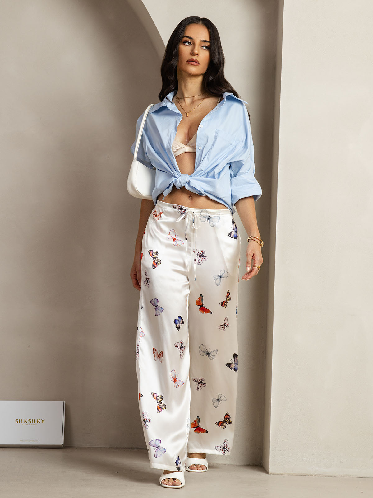 [Mariposa Blanca] SilkSilky-ES 19Momme Seda Womens Pants 006