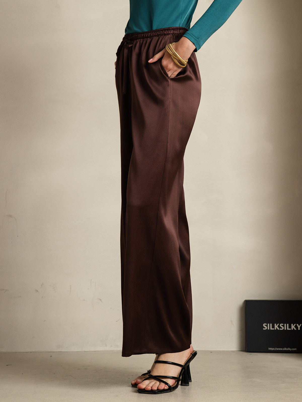 [Café] SilkSilky-ES Seda Pura Womens Pants 005