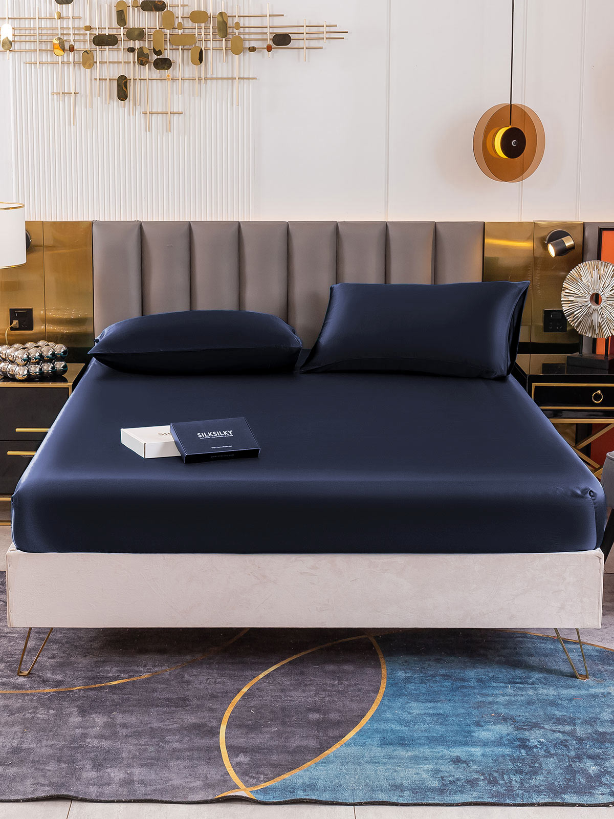 [Azul Oscuro] SilkSilky-ES 19Momme Seda Pura Bedding Set 002