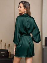 [Verde Oscuro] SilkSilky-ES 3/4 Sleeve Bata de mujer 002