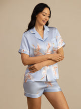[Azul Claro] SilkSilky-ES Short Sleeve Lapel Collar Pijamas de mujer 001