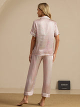 [Rosa Corazón Geo] SilkSilky-ES Short Sleeve Lapel Collar Pijamas de mujer 002