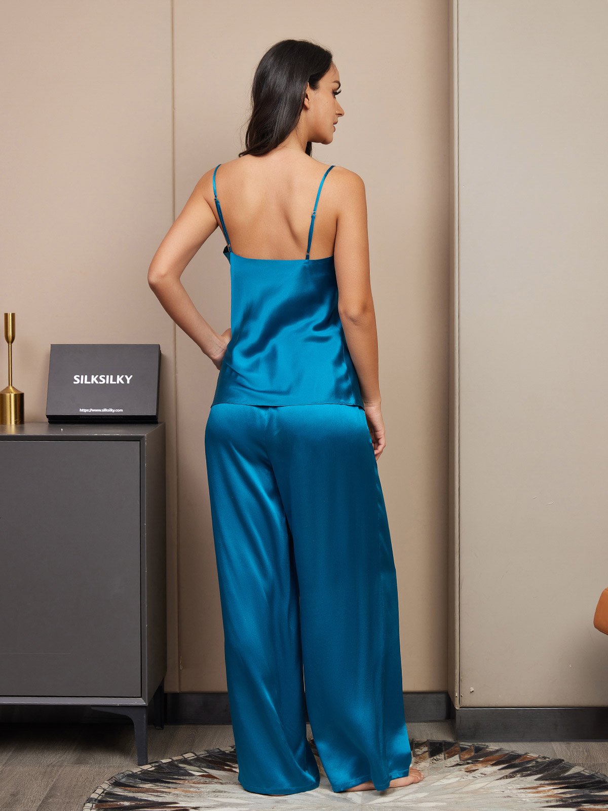 [Azul Real] SilkSilky-ES Spalline Sottili Cuello en V Conjunto de tirantes 002