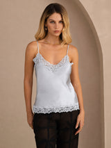 [Azul Grisáceo] SilkSilky-ES V Neck Top de tirantes 003