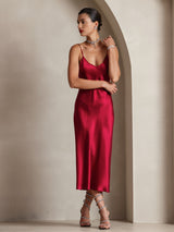 [Vino] SilkSilky-ES Spaghetti Strap V Neck Vestido 006
