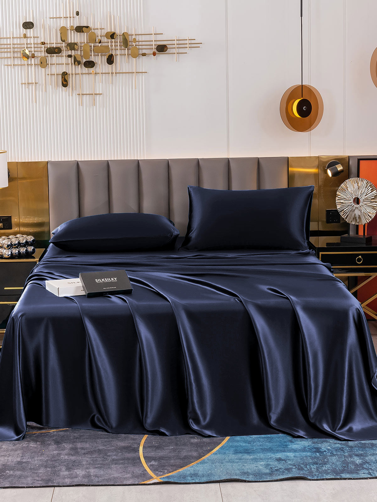 [Azul Oscuro] SilkSilky-ES 19Momme Seda Pura Bedding Set 002