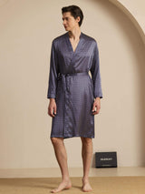 [Ginkgo Azul Marino] SilkSilky-ES Long Sleeve V Neck Bata de hombre 003