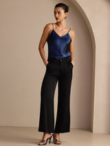 [Azul Oscuro] SilkSilky-ES Spaghetti Strap V Neck Top de tirantes 006