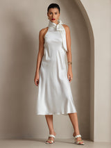 [Blanco] SilkSilky-ES Sleeveless Halter Vestido 008