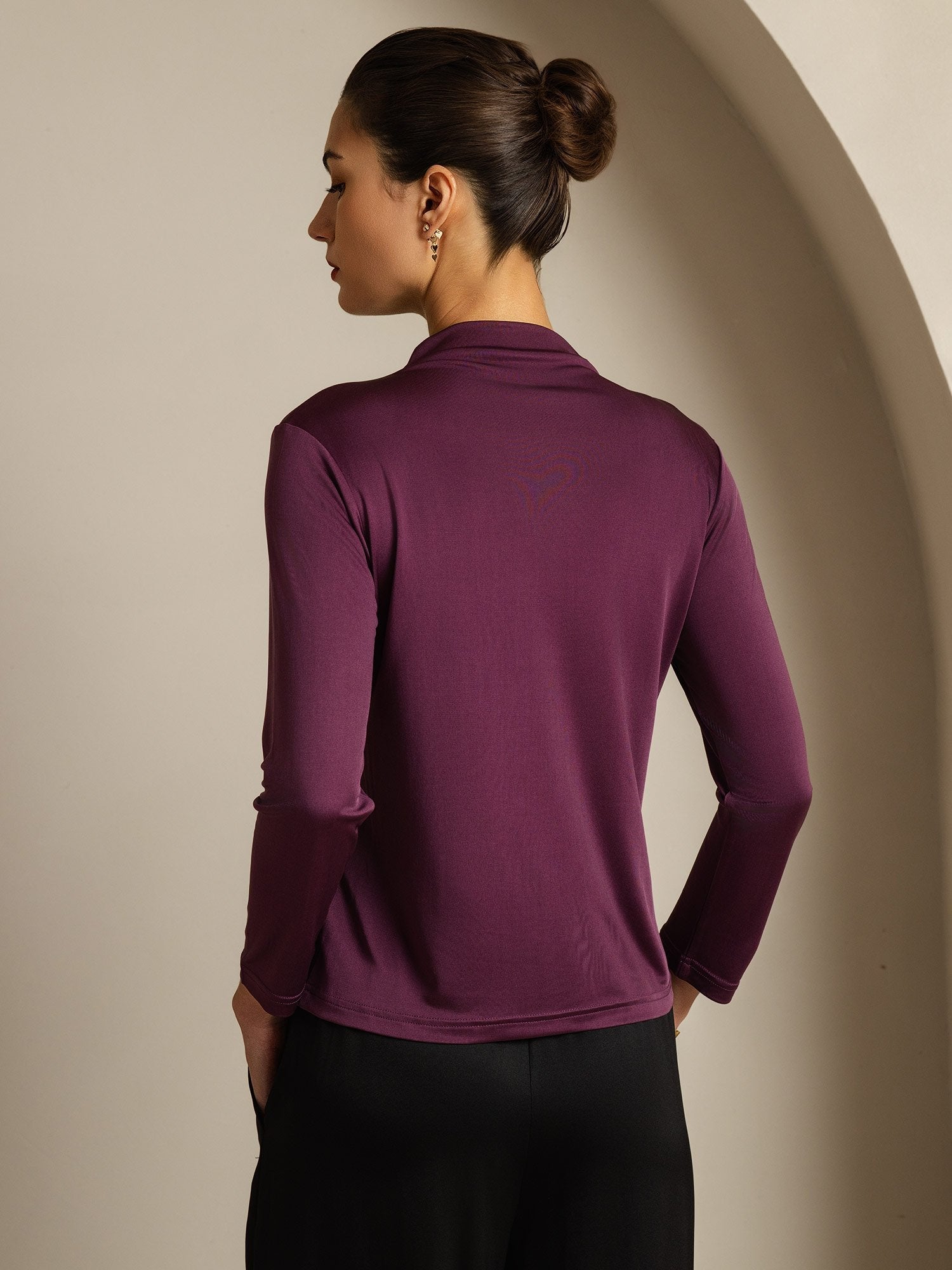 [Púrpura] SilkSilky-ES Seda Pura Womens T-Shirt 002