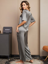 [Gris Oscuro] SilkSilky-ES Half Sleeve Round Neck Pijamas de mujer 002