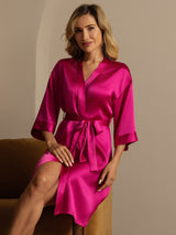 [Rosa Roja] SilkSilky-ES 3/4 Sleeve Bata de mujer 004