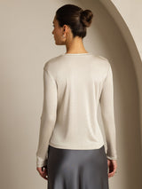 [Gris] SilkSilky-ES Long Sleeve Crew Neck Camisetas de Mujer 002
