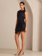 [Negro] SilkSilky-ES Sleeveless Cowl Neck Vestido 006
