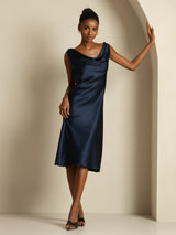 [Azul Oscuro] SilkSilky-ES Sleeveless Cowl Neck Vestido 005