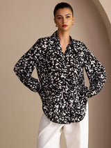 [Mota Negra] SilkSilky-ES Long Sleeve Lapel Collar Blusa 003