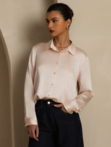 [Rosa Claro] SilkSilky-ES Long Sleeve Lapel Collar Blusas de Mujer 008
