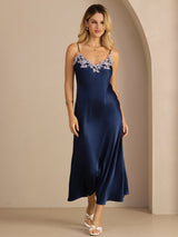 [Azul] SilkSilky-ES Spaghetti Strap V Neck Vestido 007