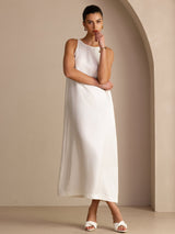 [Blanco] SilkSilky-ES Sleeveless Crew Neck Vestido 006