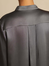 [Gris Oscuro] SilkSilky-ES 19Momme Manga larga Cuello Alto Blusa 007