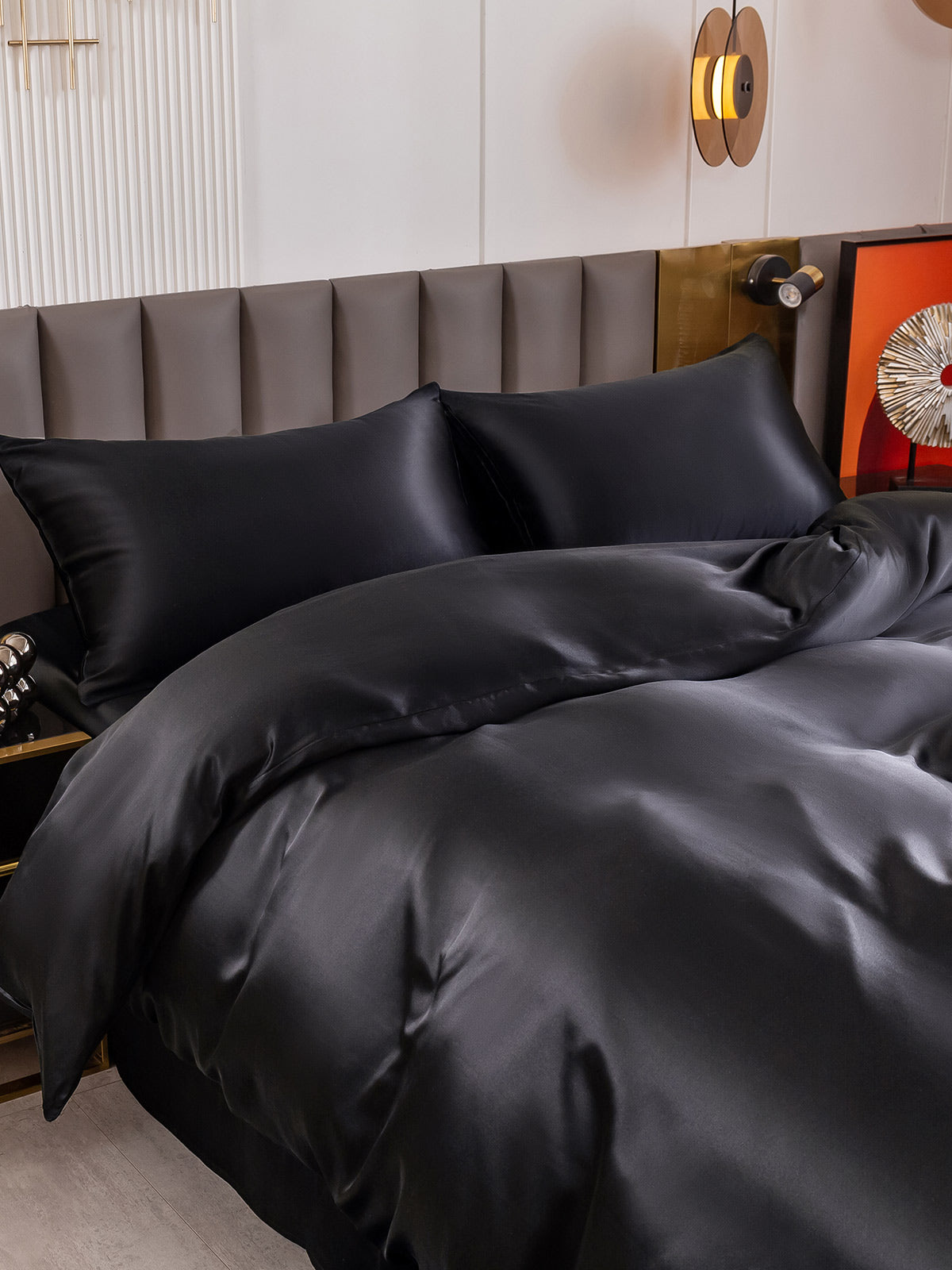 [Negro] SilkSilky-ES 19Momme Seda Pura Bedding Set 003
