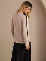 [Marrón Claro] SilkSilky-ES Long Sleeve Keyhole Neck Blusas 002