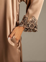[Marrón] SilkSilky-ES 3/4 Sleeve V Neck Conjunto de camisón y bata 005