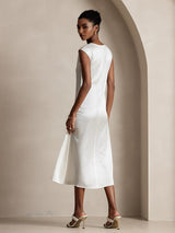 [Blanco] SilkSilky-ES Cap Sleeve Vestido 002