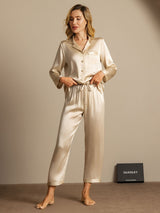 [Champán] SilkSilky-ES Long Sleeve Lapel Collar Pijamas de mujer 003